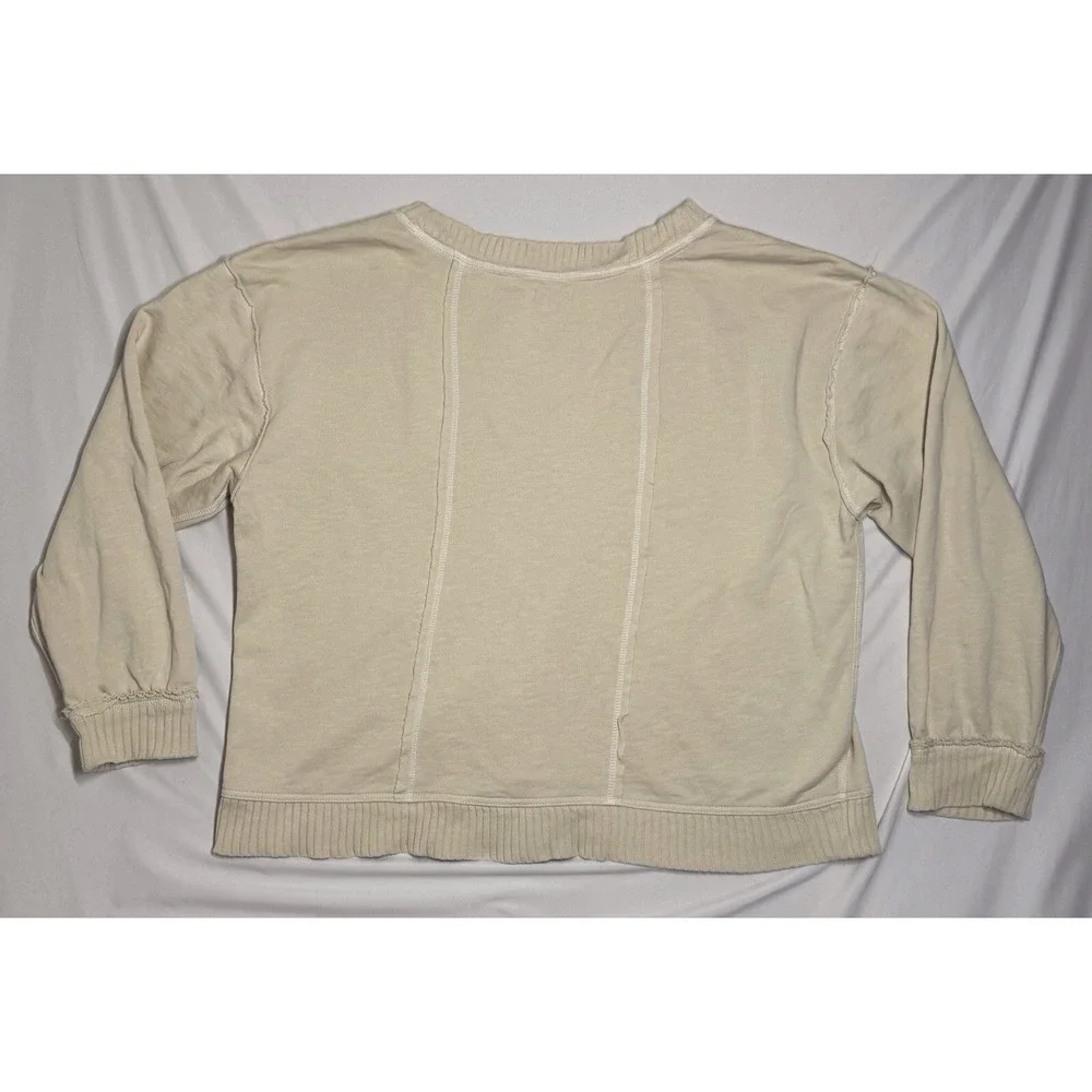 Pilcro Anthropologie Montana Pocket Knit Top Ivory V-Neck Sweatshirt Size Large - Picture 4 of 6